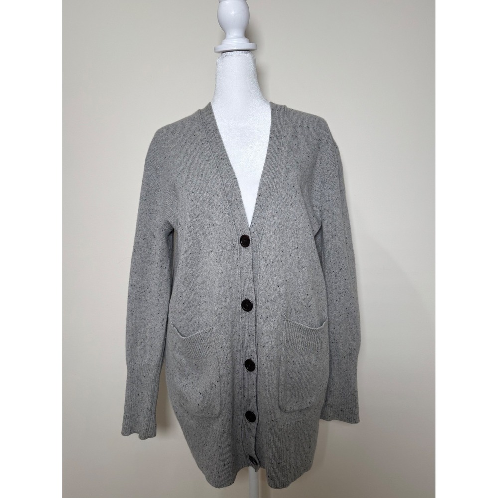 J. Crew Speckled Gray 100% Wool Cardigan Sweater Button Front Pockets Sz S